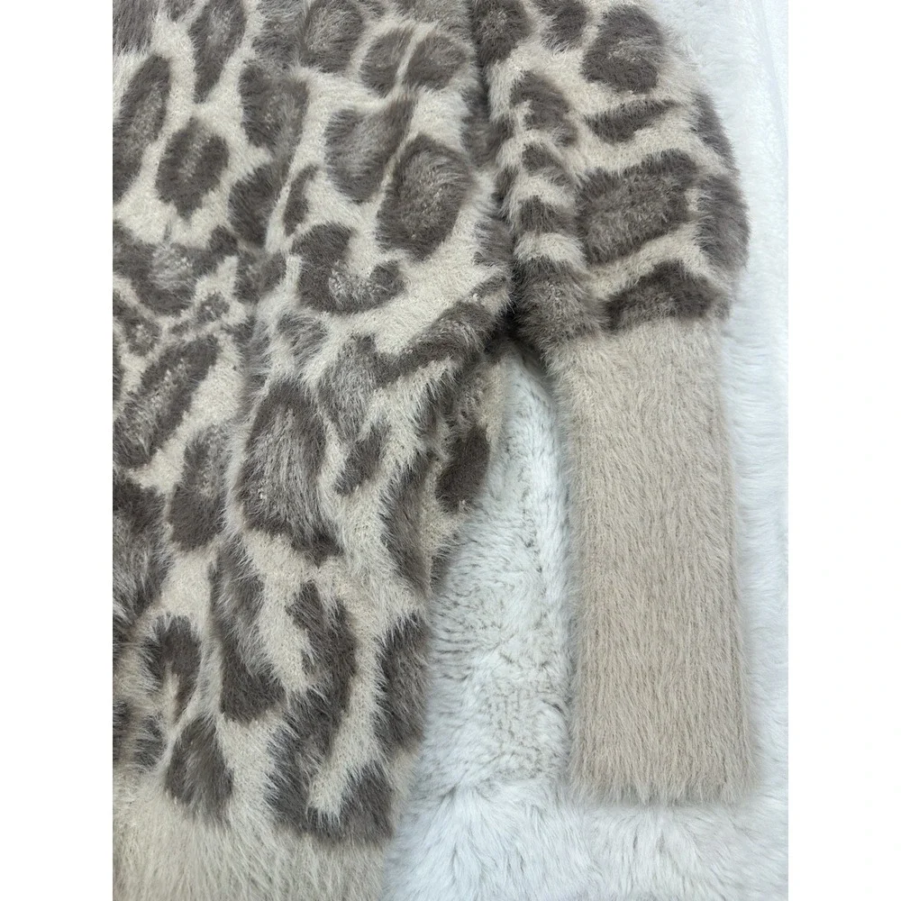 Vinizbena Leopard Print‎ Fuzzy Cardigan Open Front Women's  Size L/XL
